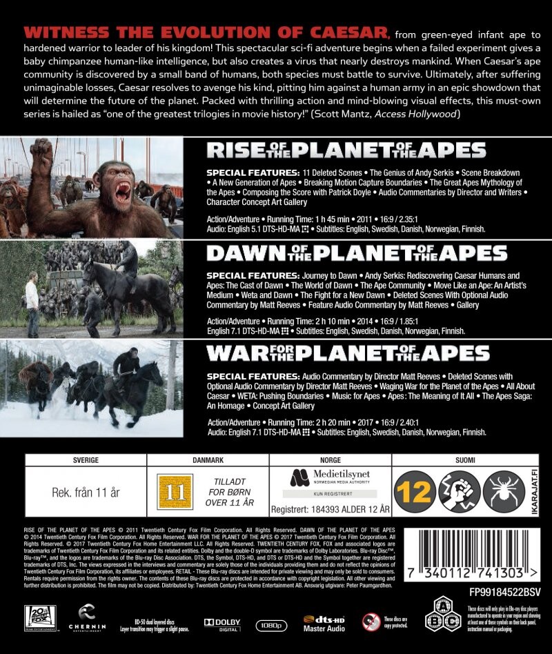 Abernes Planet / Planet Of The Apes - Trilogy Blu-Ray Køb billigt her - Gucca.dk