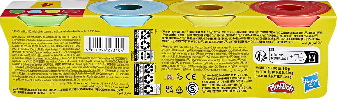 Play-Doh - Modellervoks 4-Pak 340 G - Assorteret - Hasbro G0512