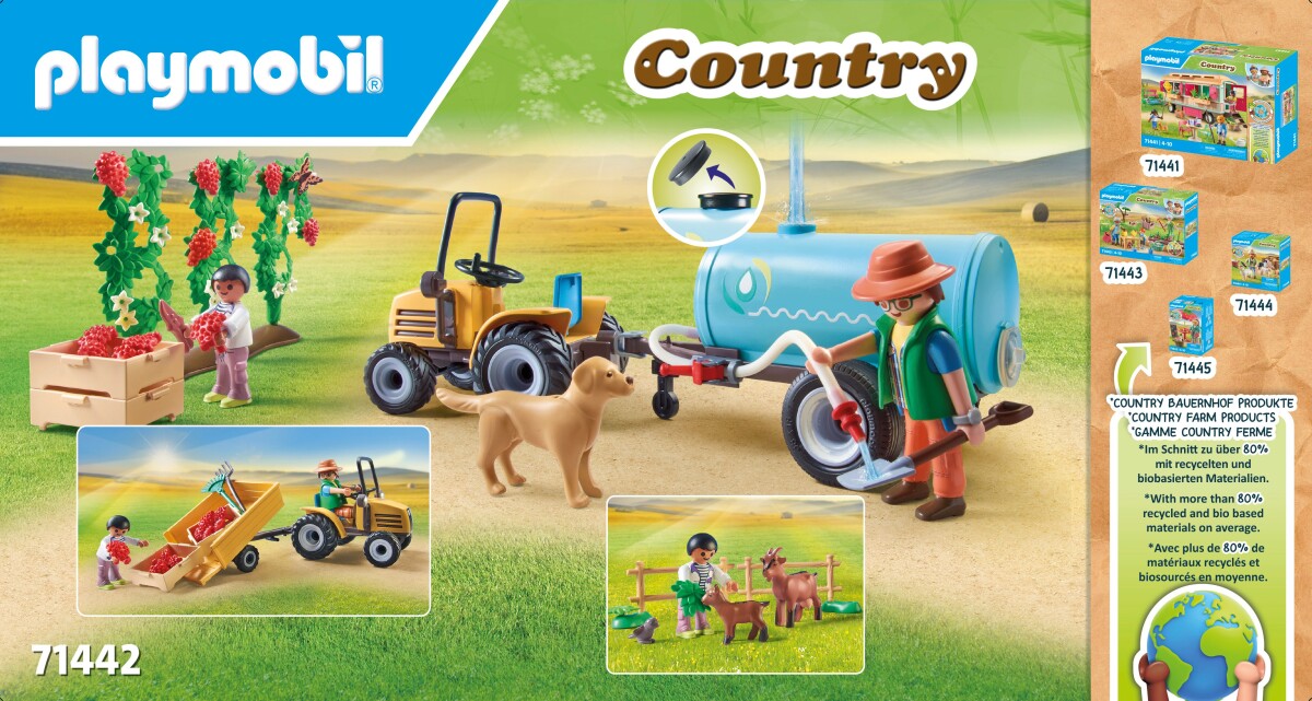 Playmobil Country - Traktor Med Anhænger Og Vandtank - 71442