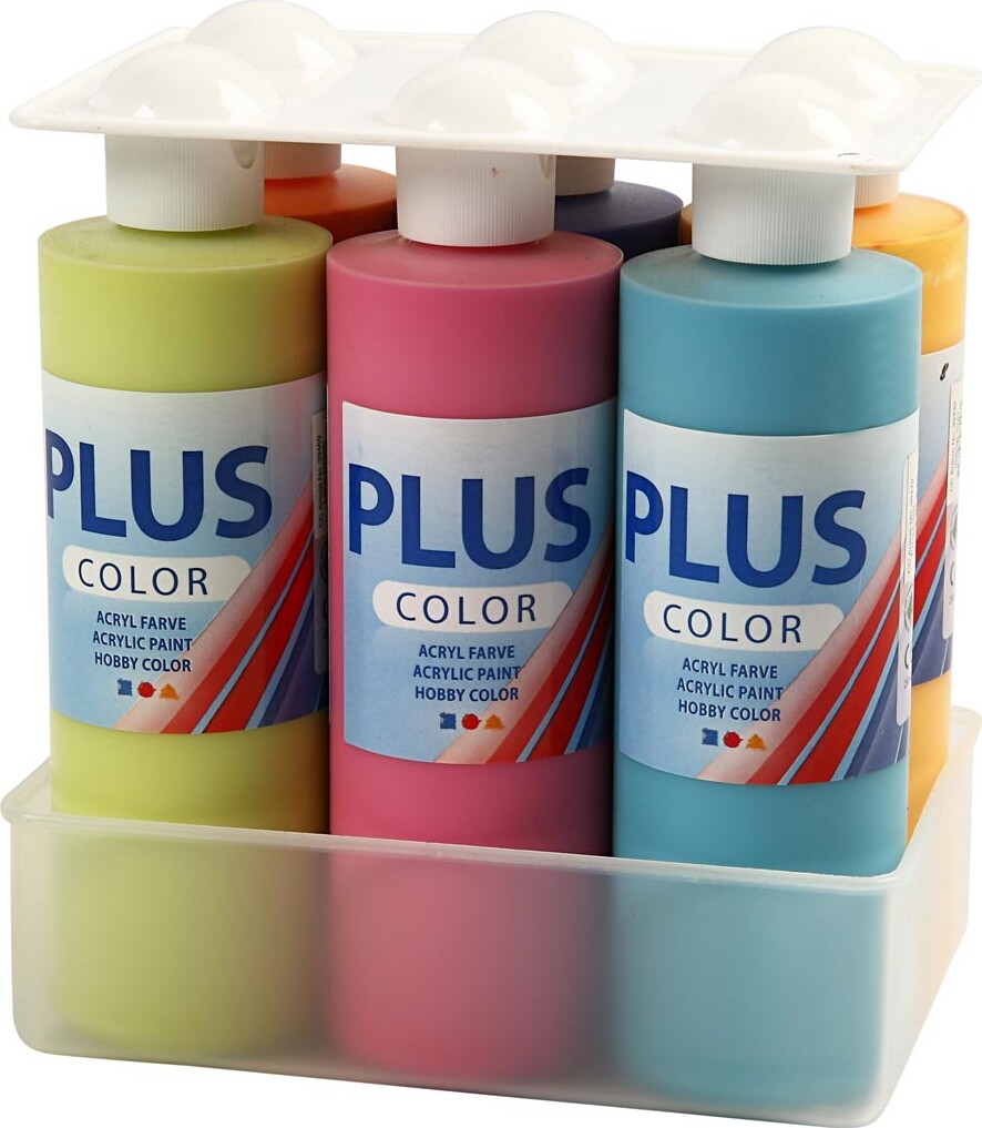Plus Color Hobbymaling Sæt - Akrylfarver - 6X250 Ml