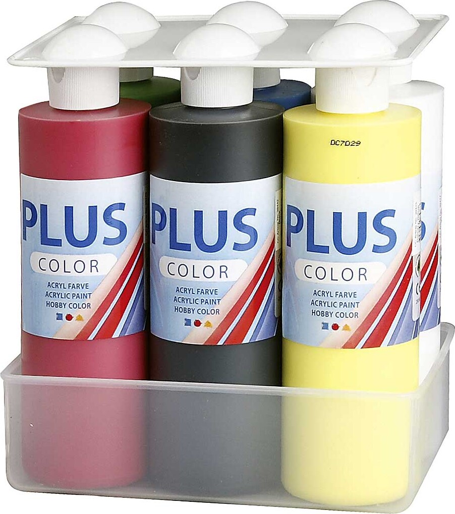 Plus Color Hobbymaling - Akrylfarver - Primærfarver Sæt - 6X250 Ml