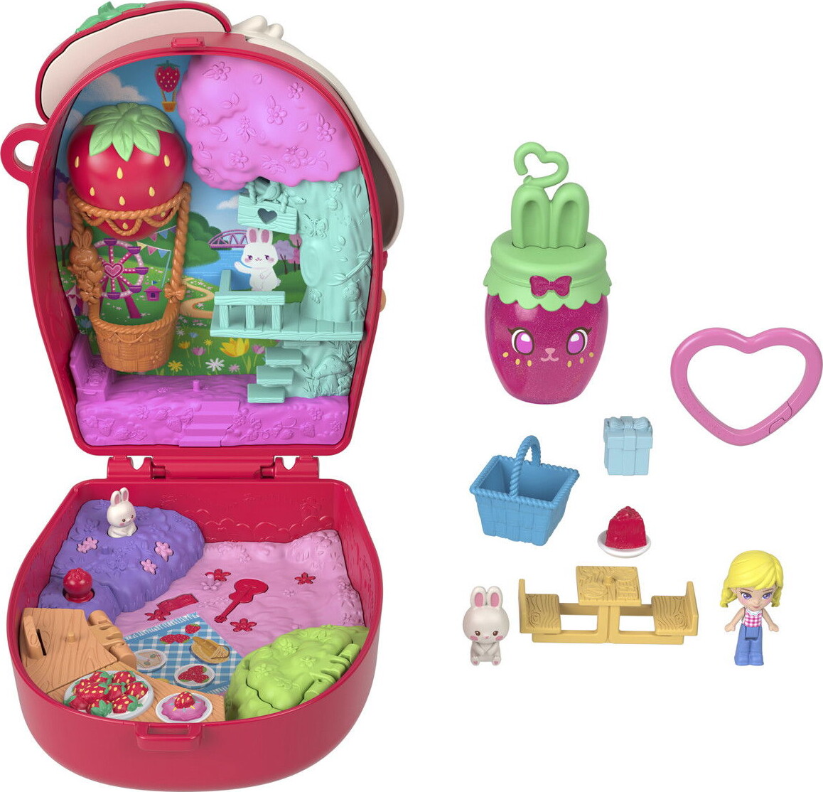 Polly Pocket - Core Compact Strawberry Bunny Basket - Mattel
