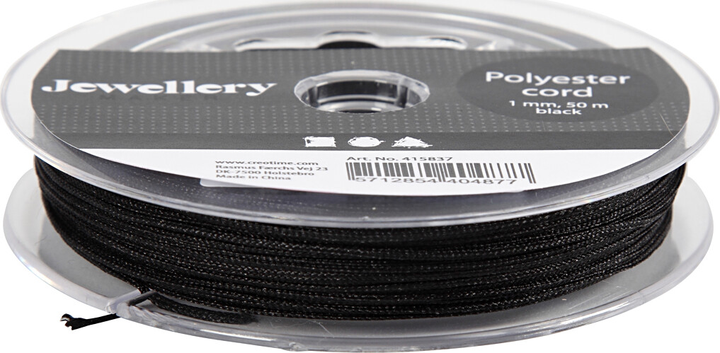 Polyester Snor - Tykkelse 1 Mm - Sort - 50 M
