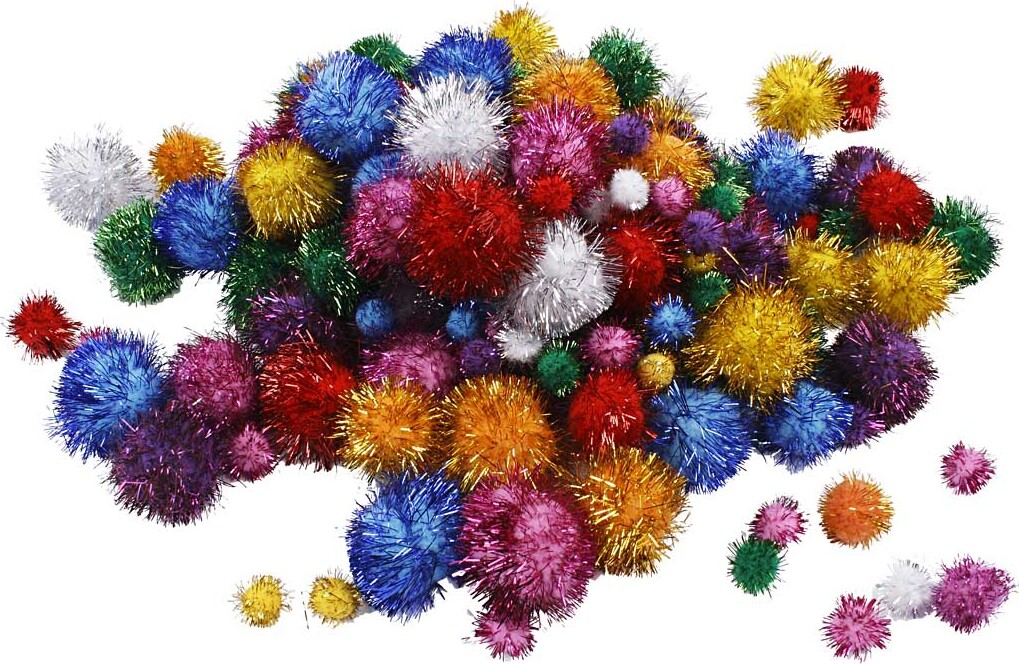 Pomponer - Ø 15-40 Mm - Glitter - Stærke Farver - 300 G