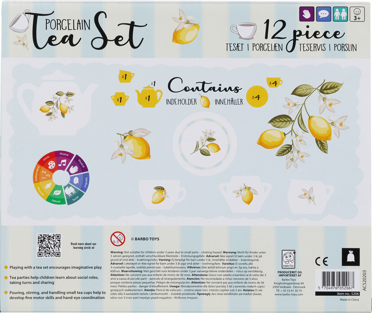 Testel Til Børn - Porcelæn - 12 Dele - Citron Tema - Barbo Toys