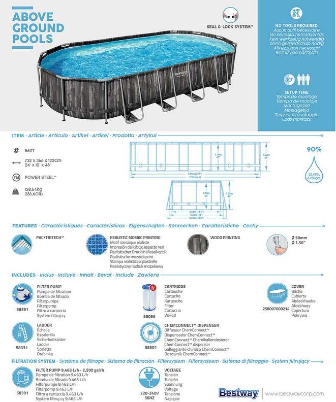 Bestway - Power Steel Oval Pool - 732X366X122 Cm - 5611T