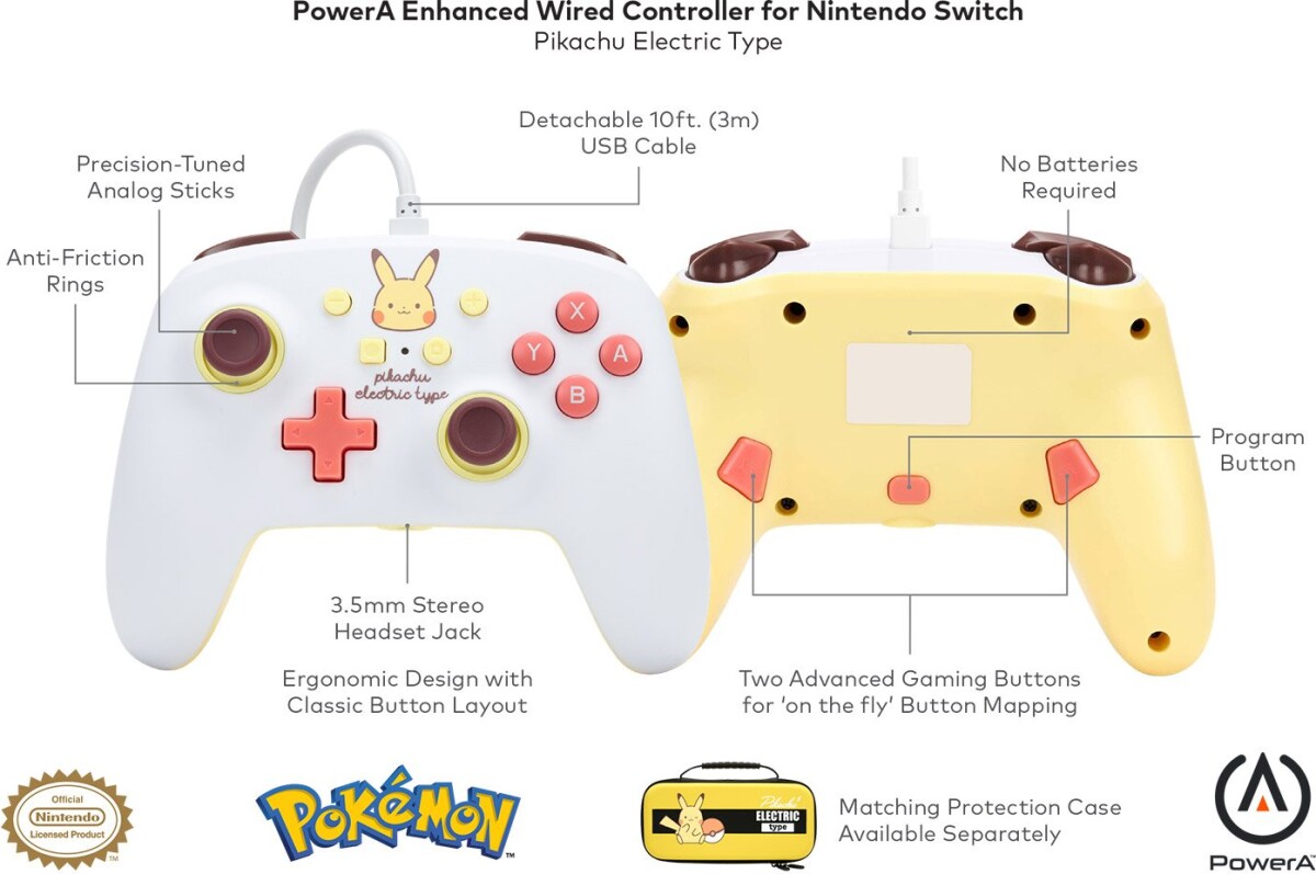 Powera - Enhanced Wired Controller Til Nintendo Switch - Pikachu