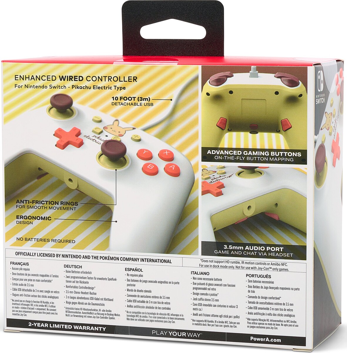Powera - Enhanced Wired Controller Til Nintendo Switch - Pikachu