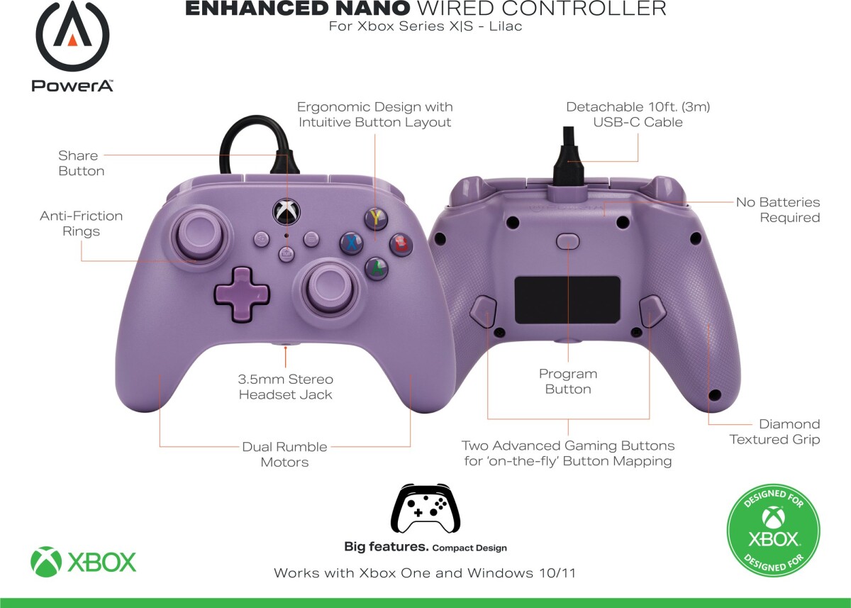 Powera Nano Enhanced Wired Controller - Xbox Series X/s - Lilac | Se ...