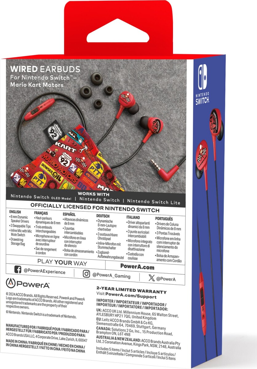 Powera Wired Earbuds - Mario Kart Motors Nintendo Switch