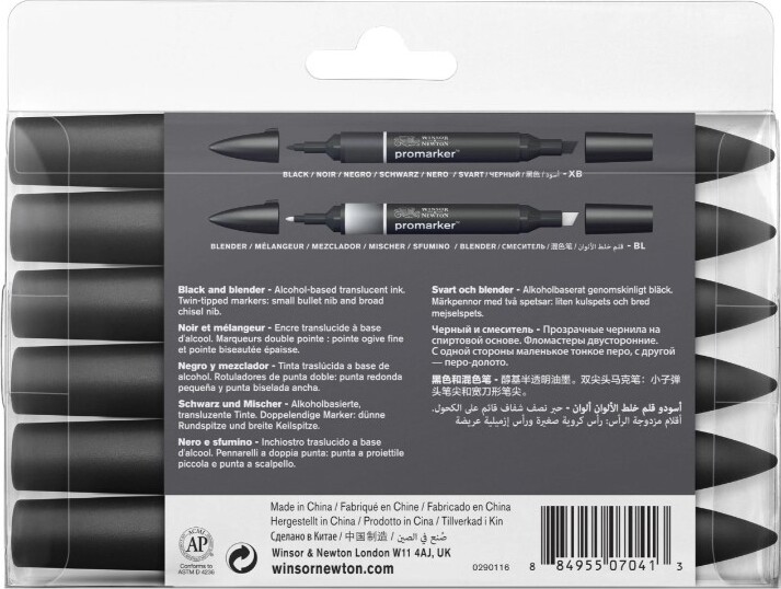 Winsor Newton - Promarker Tusser - Sort Blender - 6 Stk