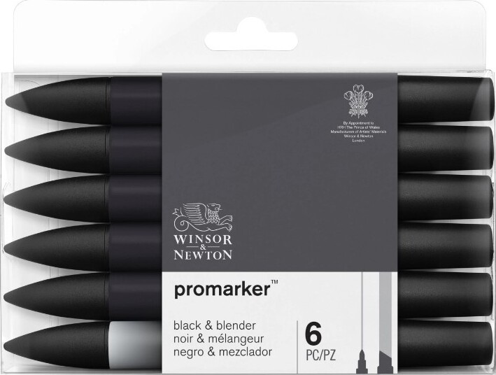 Winsor Newton - Promarker Tusser - Sort Blender - 6 Stk