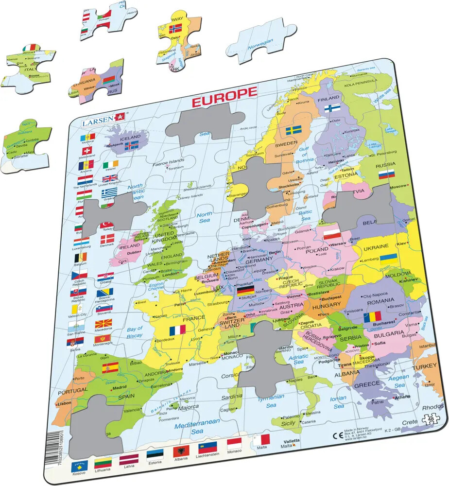 Larsen Puslespil - Europakort Med Flag - 48 Brikker