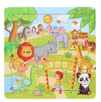 Puslespil I Træ - 9 Brikker - 15 X 15 Cm - Assorteret