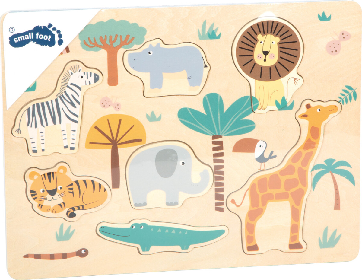 Puslespil I Træ Til Børn - Safari Dyr - 7 Brikker - Small Foot
