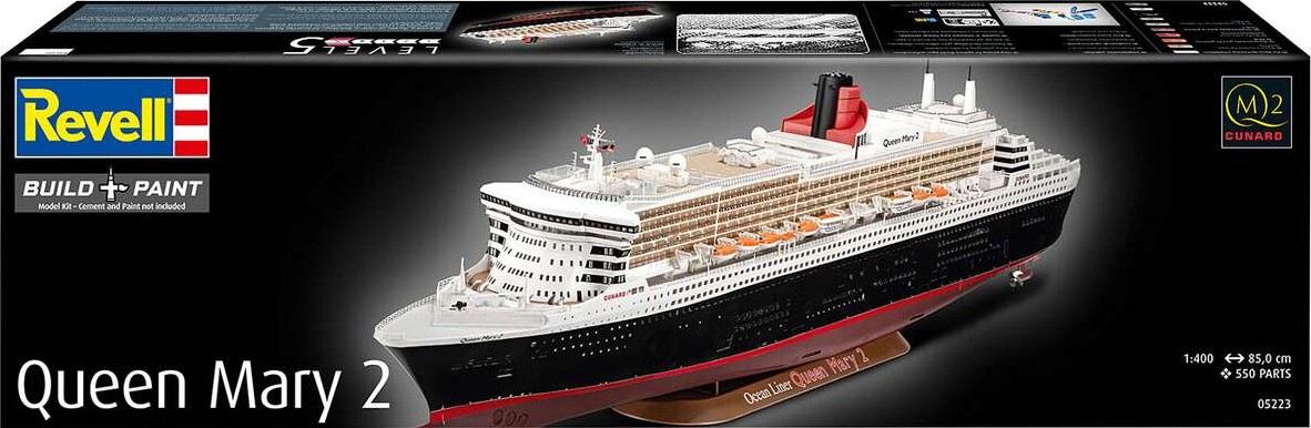 Revell 05223 - Queen Mary 2 Byggesæt - Build And Paint - 1 400