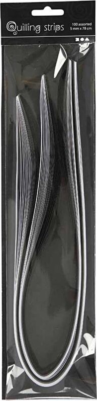 Quillingpapir - L 78 Cm - B 5 Mm - 120 G - Sort - Grå - Hvid - 100 Stk