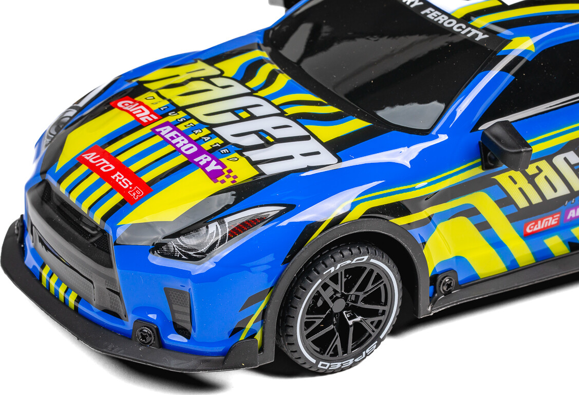 Tec-Toy - Racer Rc Bil Med Lys - 1 18 - 2 4 Ghz - 20 Kmt - Blå Gul