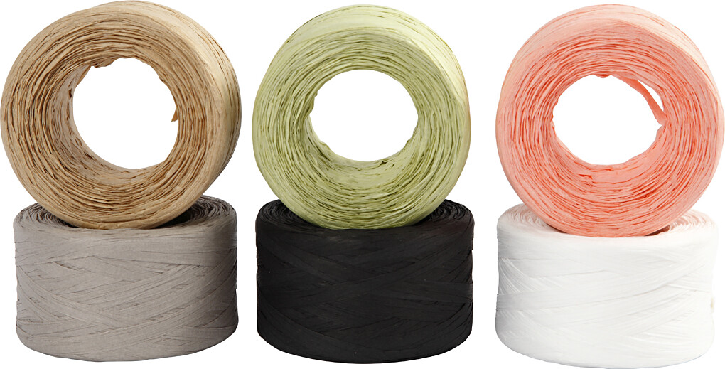 Raffia Papirgarn - B 7-8 Mm - Forskellige Farver - 6X100 M