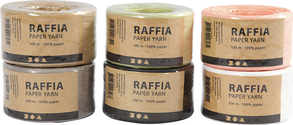 Raffia Papirgarn - B 7-8 Mm - Forskellige Farver - 6X100 M