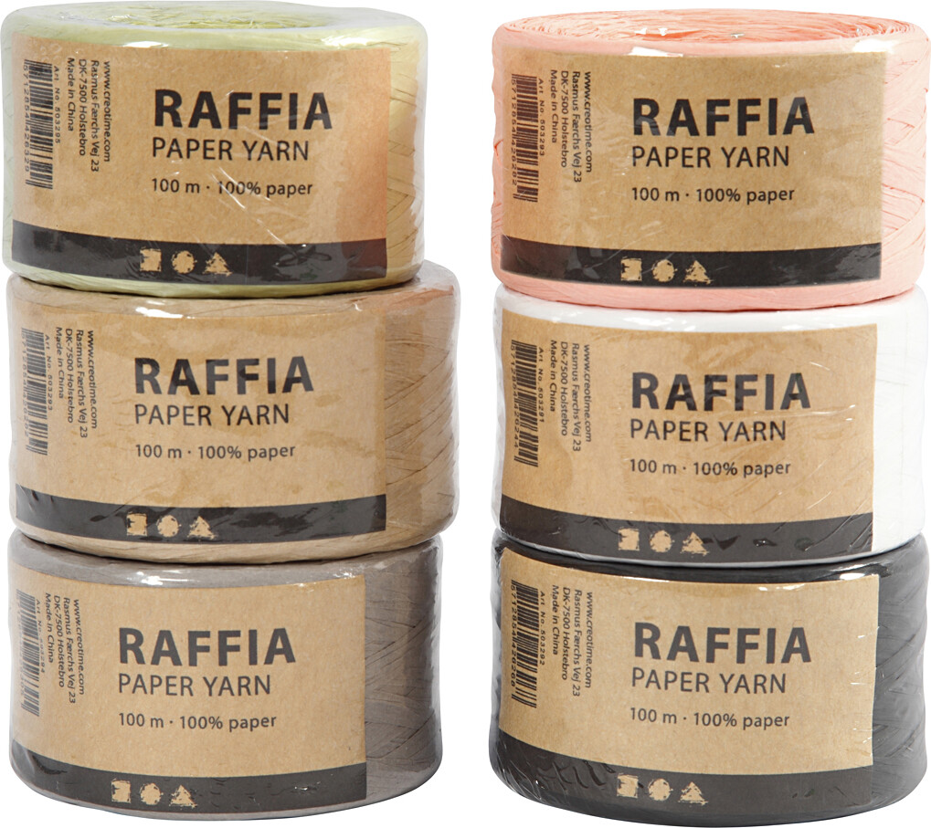 Raffia Papirgarn - B 7-8 Mm - Forskellige Farver - 6X100 M