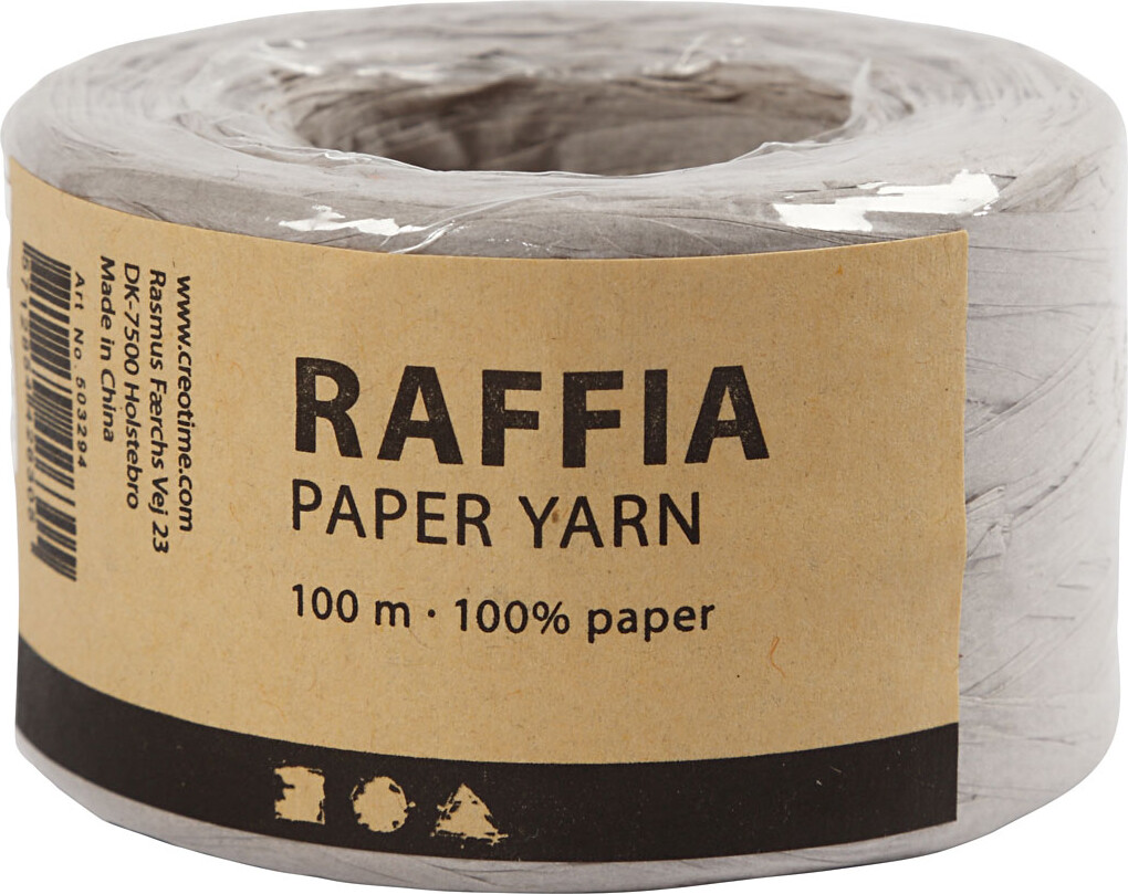 Raffia Papirgarn - B 7-8 Mm - Lys Grå - 100 M