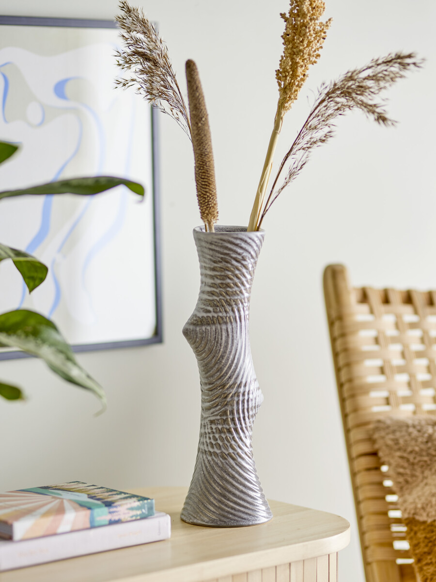 Bloomingville - Raheem Vase - Grå - Stentøj - H 34 Cm