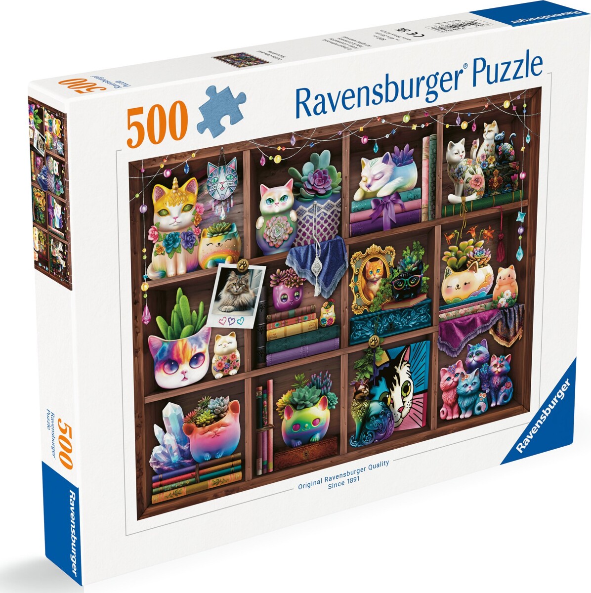 Ravensburger Puslespil - 500 Brikker - Katte Og Sukkulenter