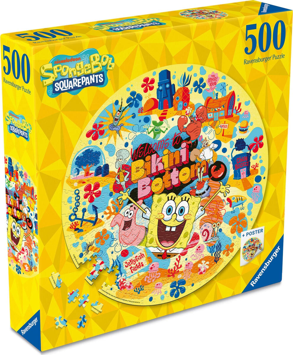Ravensburger - Rundt Puslespil - 500 Brikker - Svampebob Firkant