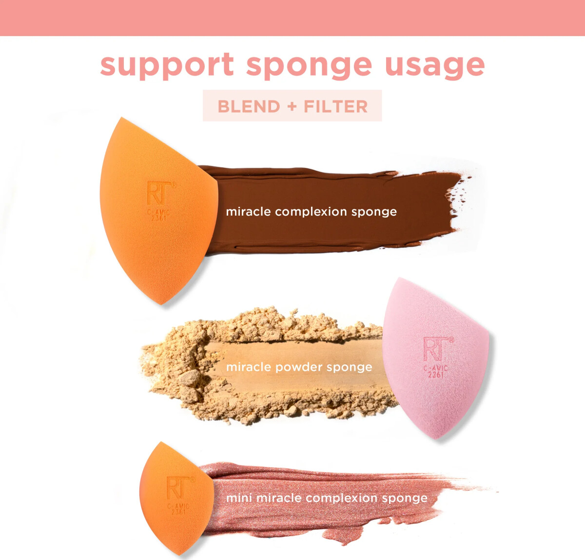 Real Techniques - Ultimate Sponge Trio - Orange Og Rosa - 3 Stk