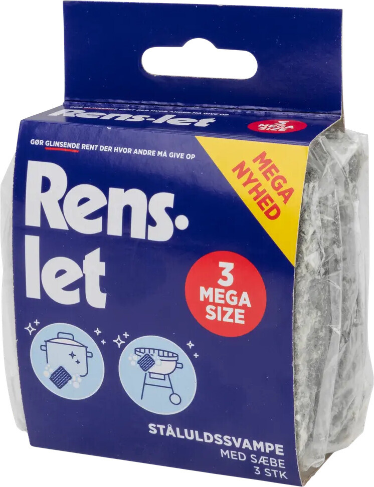 Rens-Let - Ståluldsvampe Med Sæbe - Mega Size - 3X24 Stk