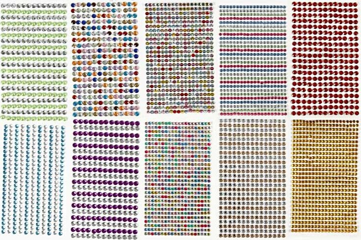 Rhinsten Klistermærker - Selvklæbende - Flere Farver - 10 Ark