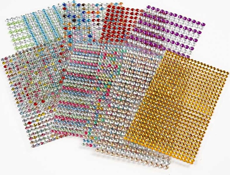 Rhinsten Klistermærker - Selvklæbende - Flere Farver - 10 Ark