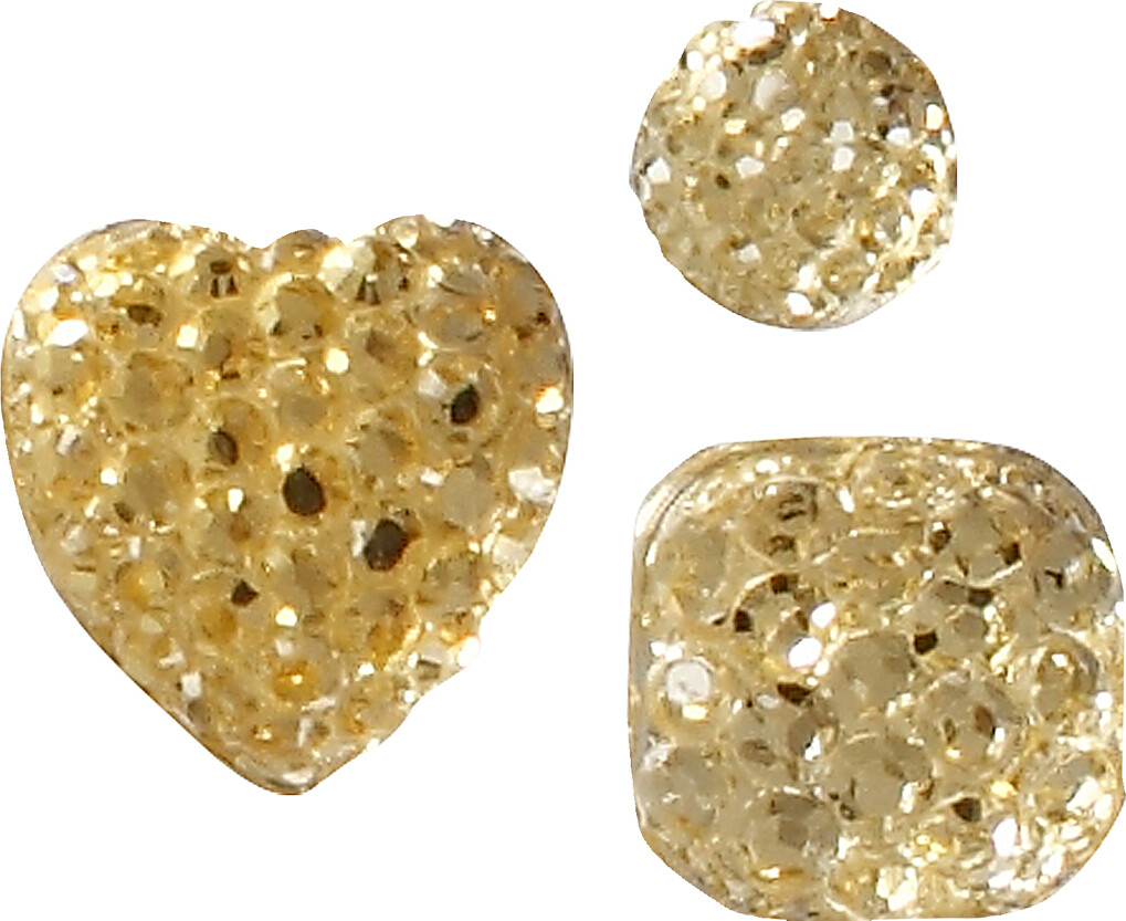 Rhinsten Klistermærker - Selvklæbende - Rund Firkant Hjerte - Guld - 35