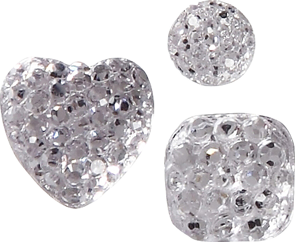 Rhinsten Klistermærker - Selvklæbende - Rund Firkant Hjerte - Sølv - Str