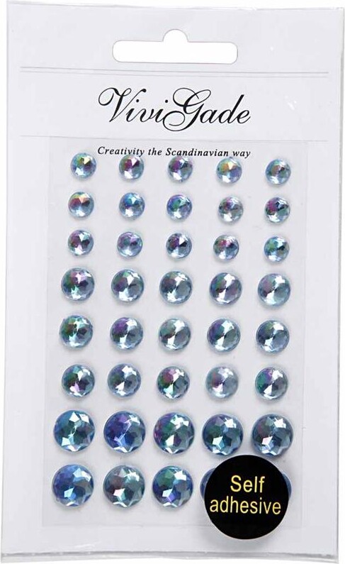 Rhinsten Klistermærker - Selvklæbende - Blå - Str 6 8 10 Mm - 40 Stk