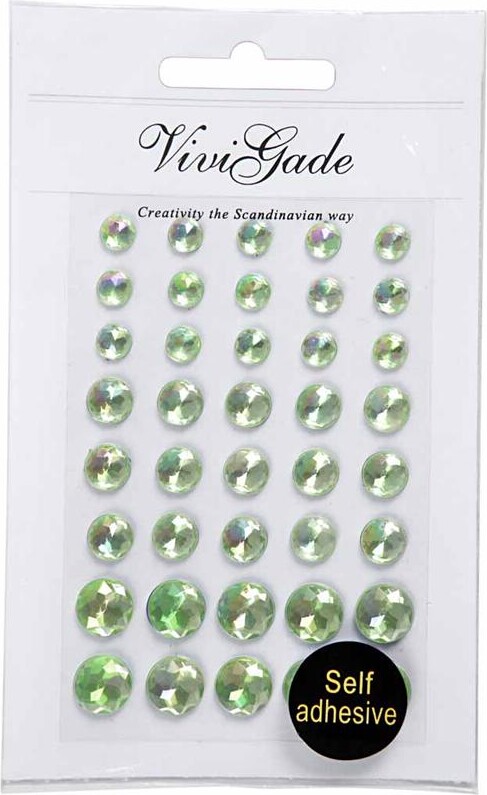 Rhinsten Klistermærker - Selvklæbende - Grøn - Str 6 8 10 Mm - 40 Stk
