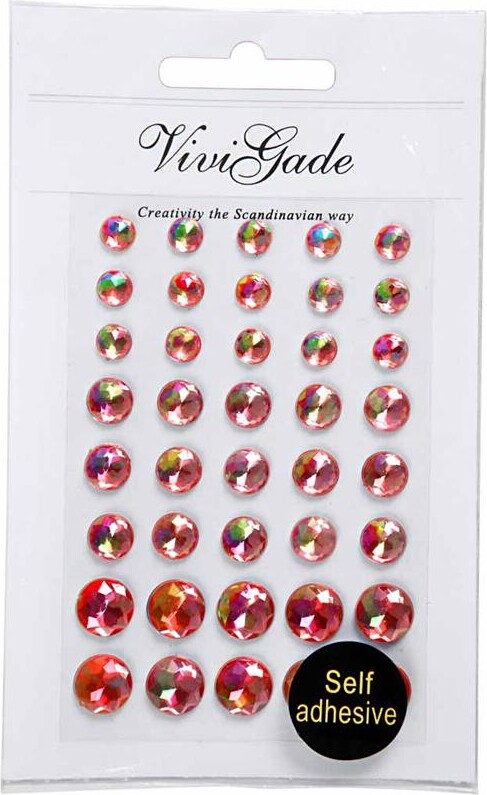 Rhinsten Klistermærker - Selvklæbende - Rød - Str 6 8 10 Mm - 40 Stk