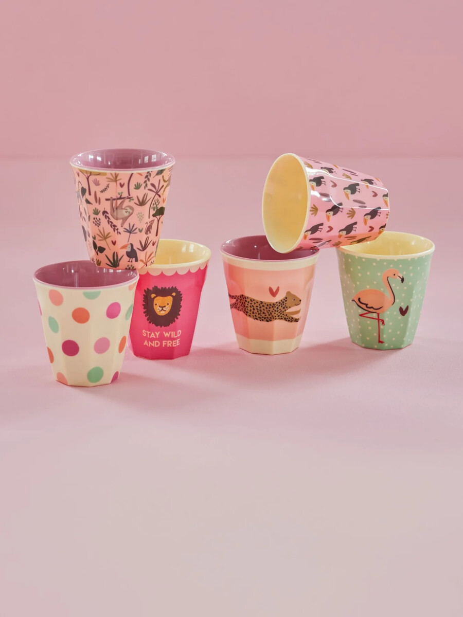 Rice - 6 Pcs Small Melamine Kids Cups Jungle Print Pink