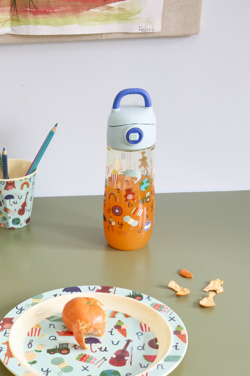 Rice - Kids Drinking Bottle - Plastic With Abc Print - Blue - 550 Ml