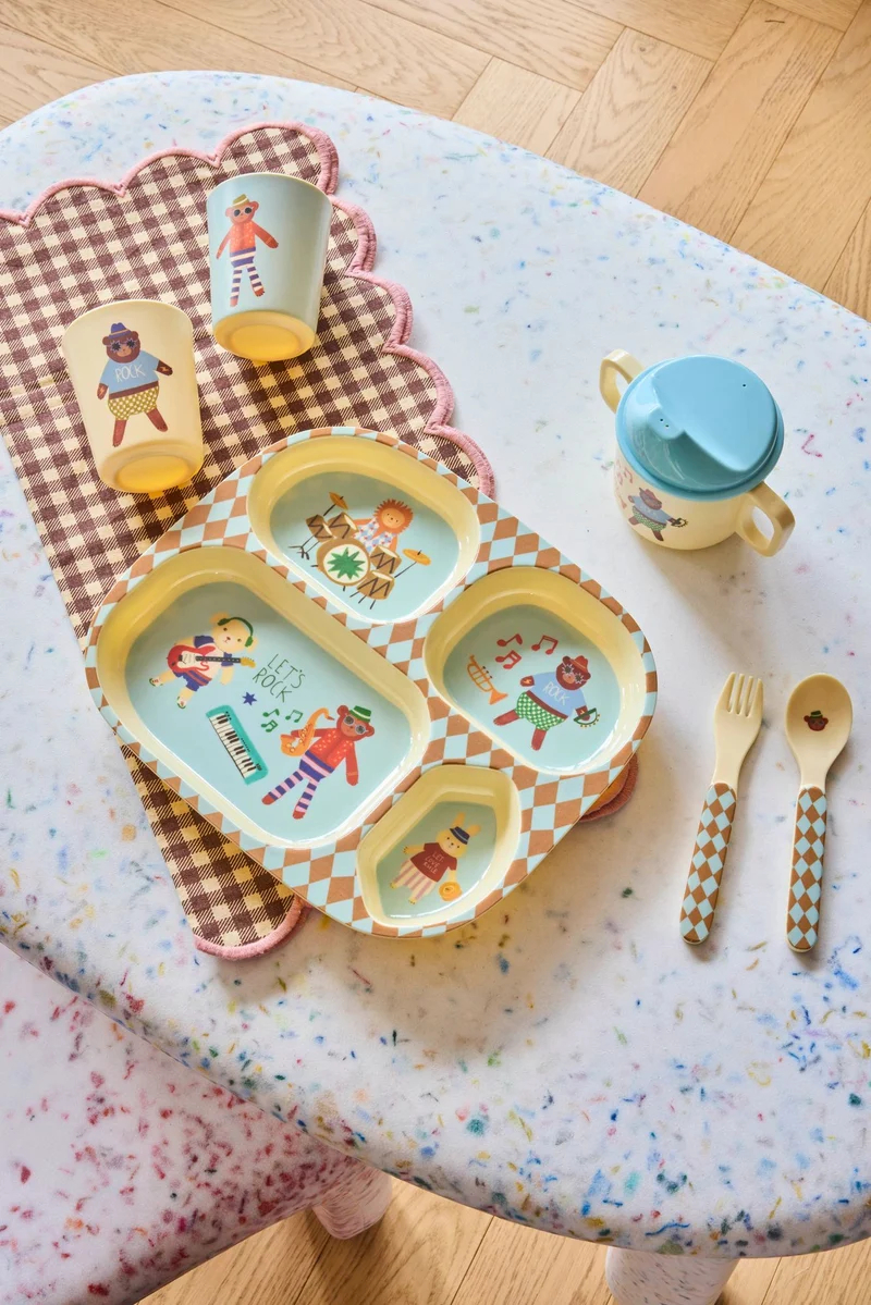 Rice - Melamine 2 Handle Baby Cup With Blue Music Band Print - Blue - 250