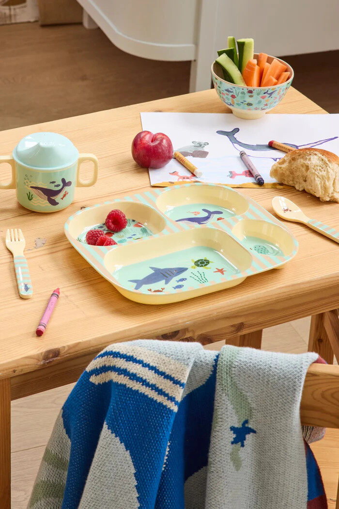Rice - Melamine Baby Dinner Set - Blue Ocean Print - 4 Pcs