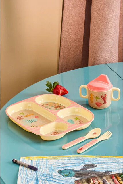 Rice - Melamine Baby Dinner Set - Coral Ocean Print - 4 Pcs