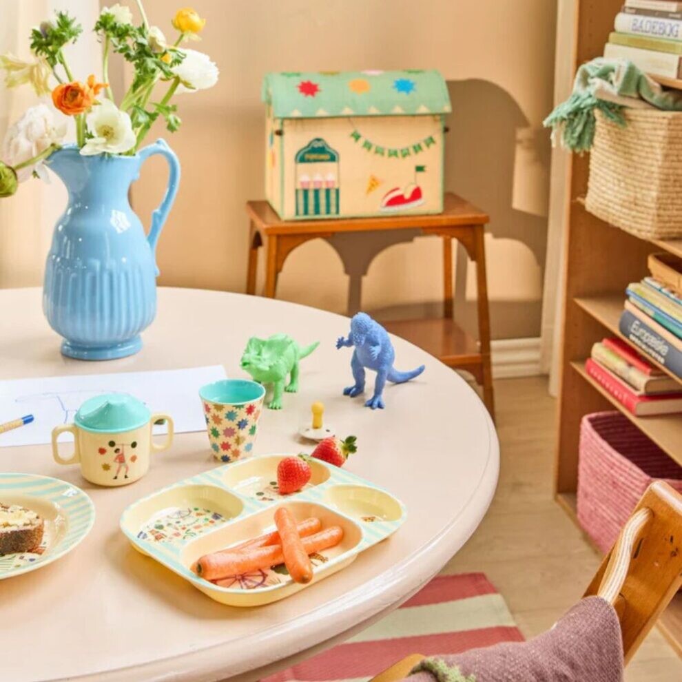 Rice - Melamine Baby Dinner Set - Fun Fair Print - Mint And Blue