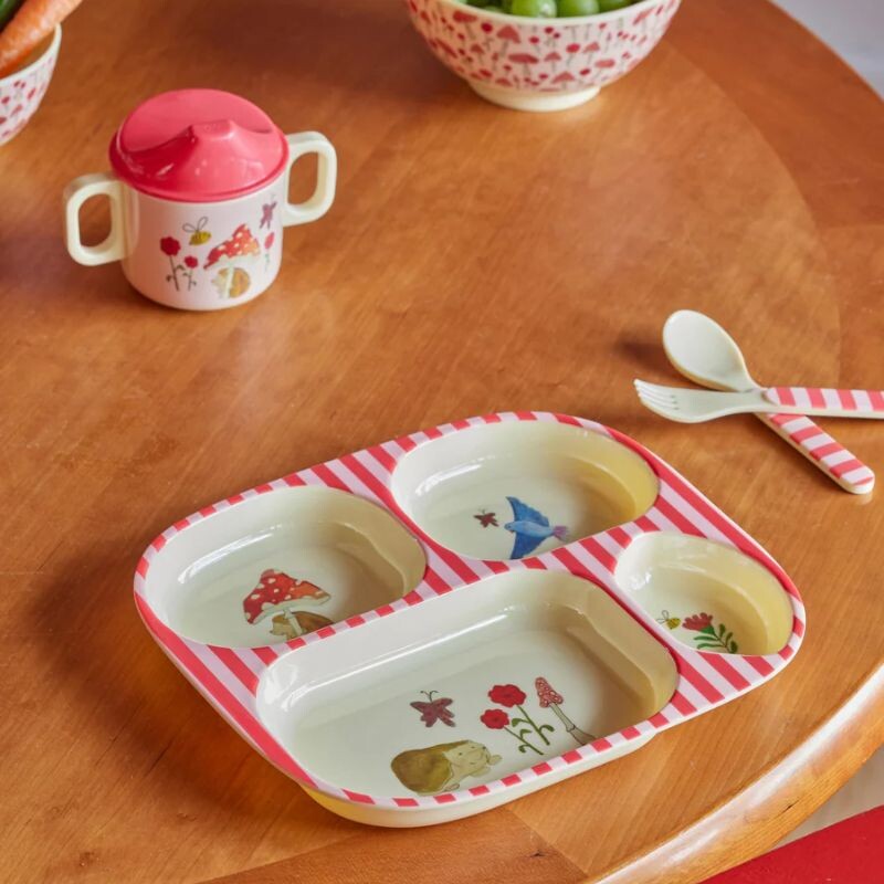Rice - Melamine Baby Dinner Set - Pink Happy Forest Print - 4 Pcs