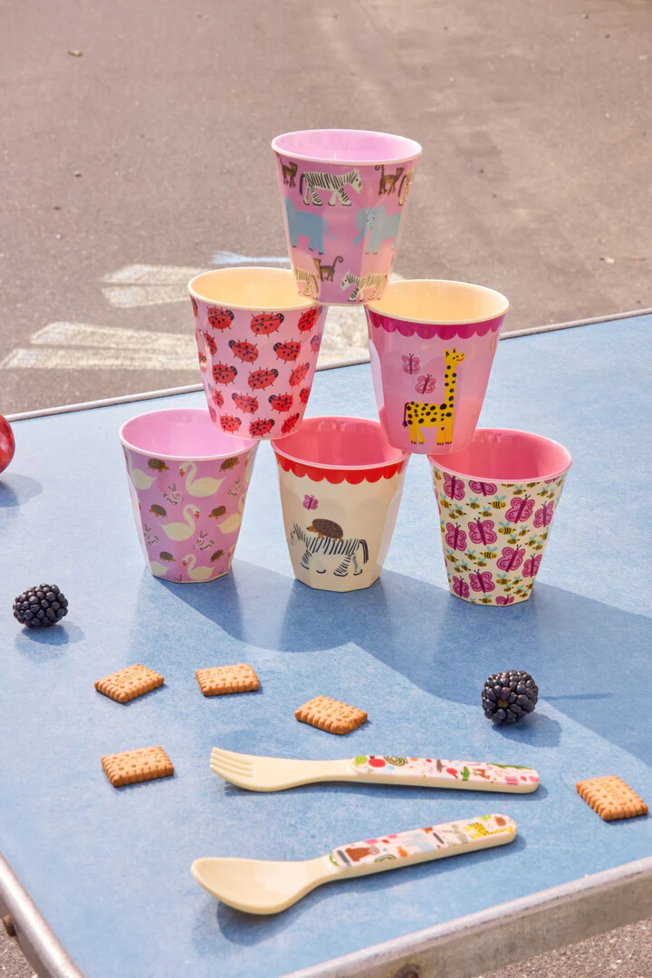 Rice - Melamine Cups With Wildlife Prints - Pink - Small