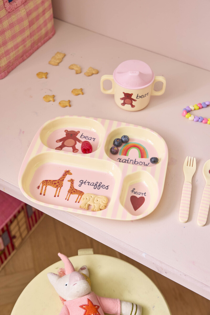 Rice - Melamine Kids 4 Room Plate - Pink Abc Print - Pink