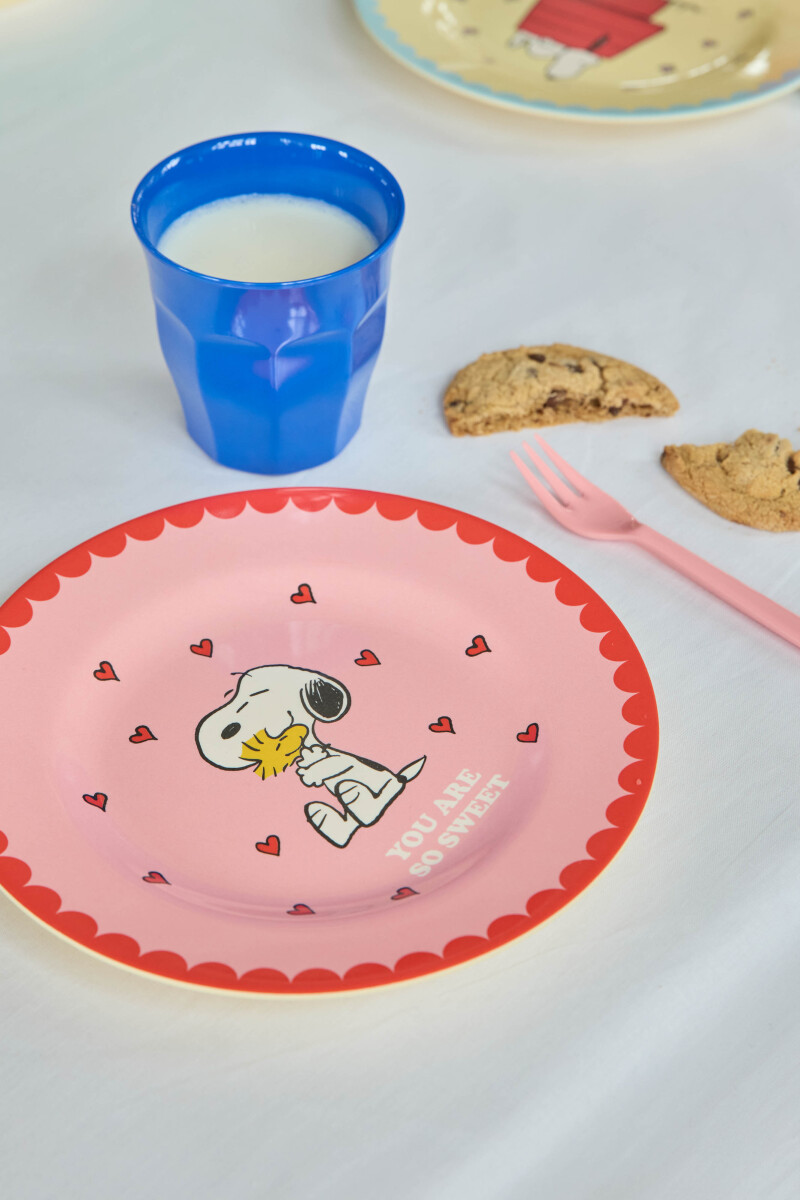 Rice - Melamine Side Plate With Pink Snoopy Print - Pink