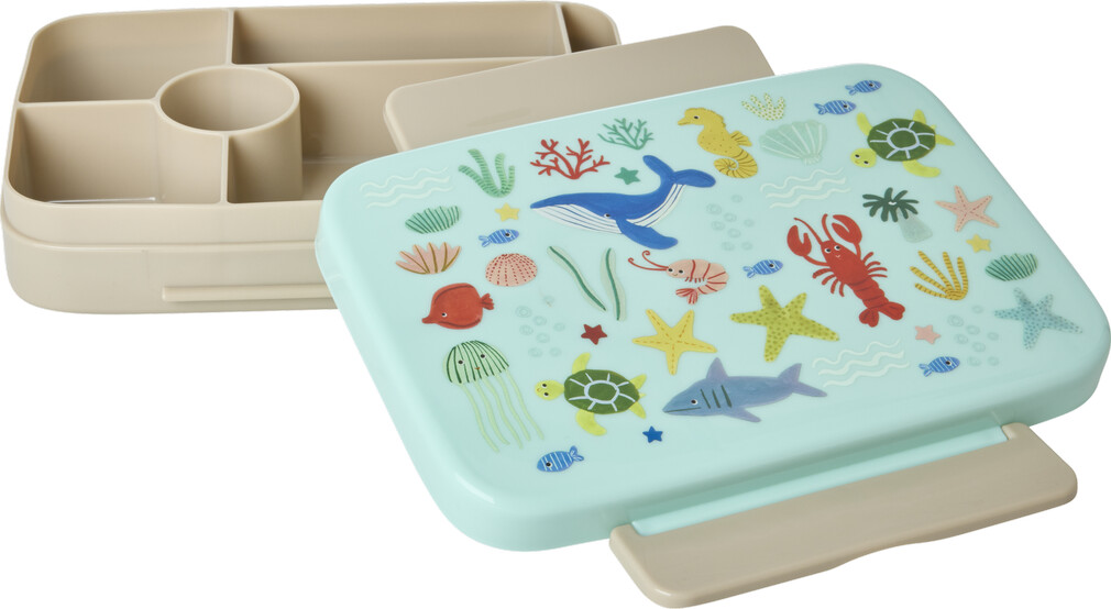 Rice - Plastic Lunchbox With 6 Rooms - Blue Ocean Print - Blue