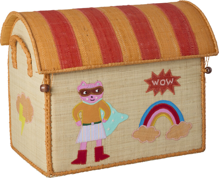 Rice - Raffia Toy Baskets With Hero Theme - Pink - Large Medium Small